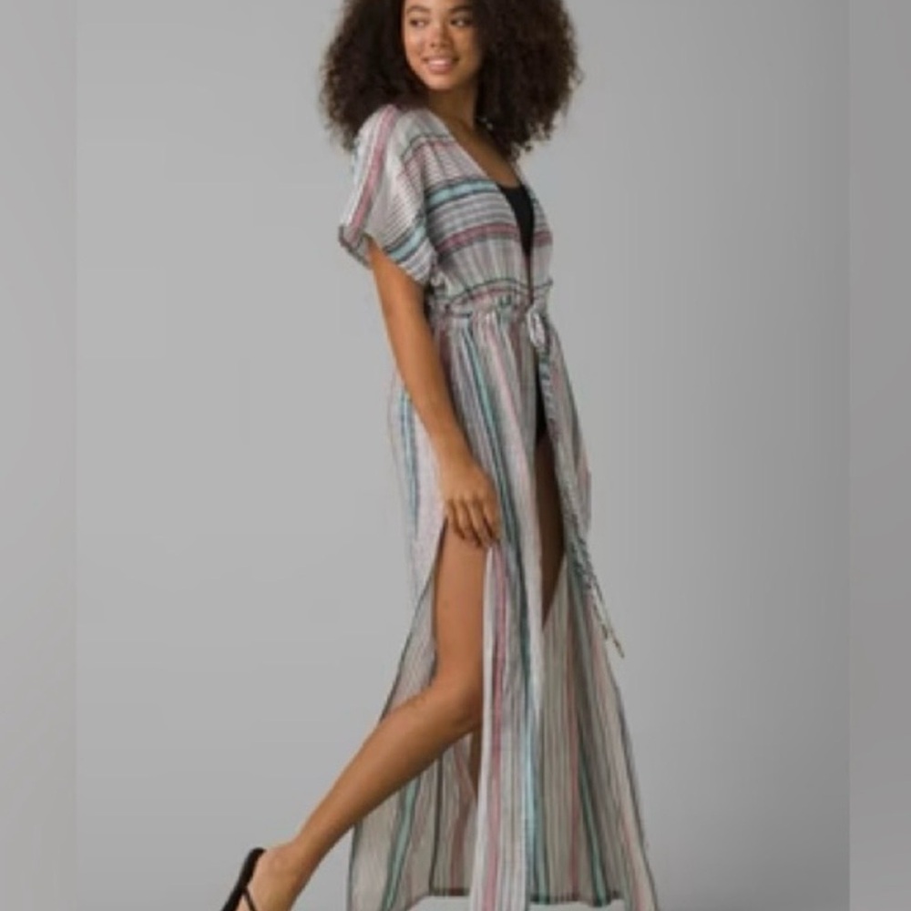 Prana Cardona Kaftan Dress Multicolor Striped Size S